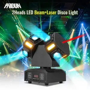 PAIDUN 2 Heads LED Moving Head Disco DJ Light Beam+Laser Effect Sound Activated KTV Party Music Show Event