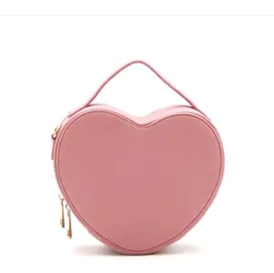 Pink Heart Shaped Structured Shoulder Bag With Top Handle PU Leather