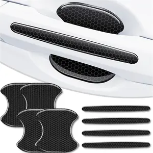 8PCS Car Door Handle Scratch Protectors, Carbon Fiber Car Door Handle Bowl Sticker, Universal Auto Doors Handles Paint Guard Cover, Doors Handles Cup Protective Film for Cars (Black)