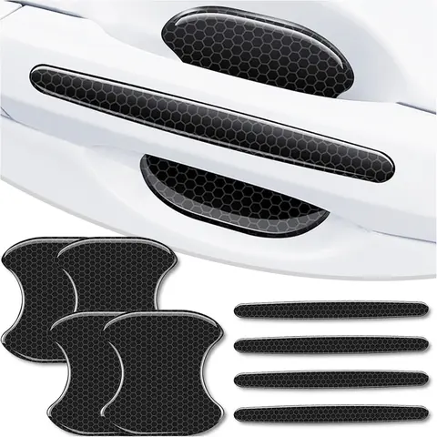 8PCS Car Door Handle Scratch Protectors, PET Carbon Fiber Car Door Handle Bowl Sticker, Universal Auto Doors Handles Paint Guard Cover, Doors Handles Cup Protective Film universal fit for cars, SUVs, trucks and sedans.  (Black)