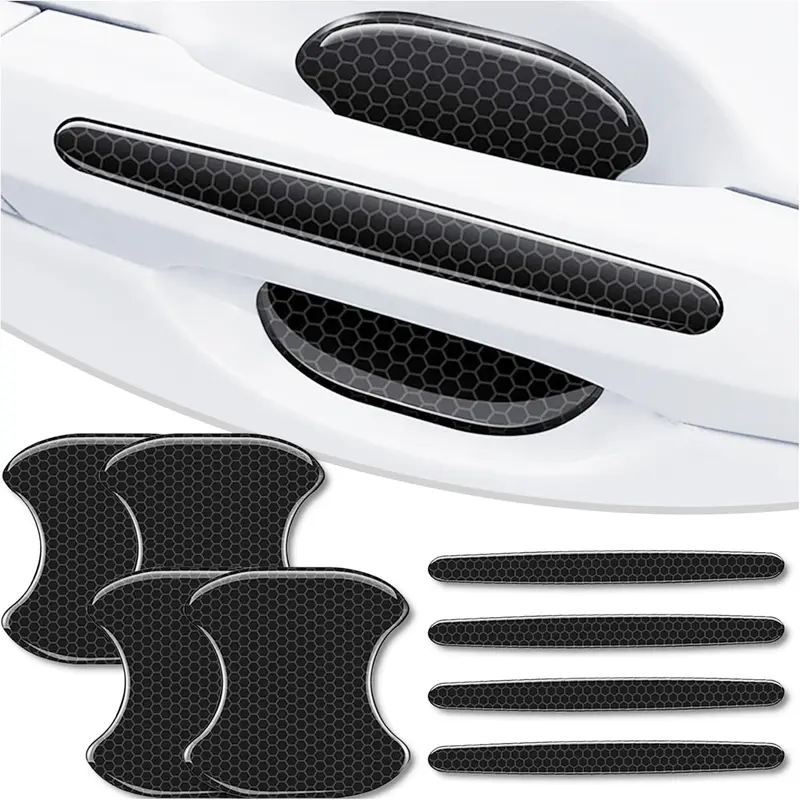 8PCS Car Door Handle Scratch Protectors, PET Carbon Fiber Car Door Handle Bowl Sticker, Universal Auto Doors Handles Paint Guard Cover, Doors Handles Cup Protective Film universal fit for cars, SUVs, trucks and sedans. (Black)