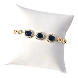 Gold Layered Bracelet with Deep Blue CZ Stones 7.5” Elegant Women Jewelry Gift