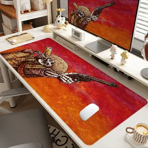 1pc Extra Large Skull Cowboy Mouse Pad Western Adventurous Desk Pad, Desk Accessory, Desktop Accessory, Computer Keyboard Mousepad with Non - Slip Rubber Base Durable Stitched Edge Perfect Gift for Home and Office