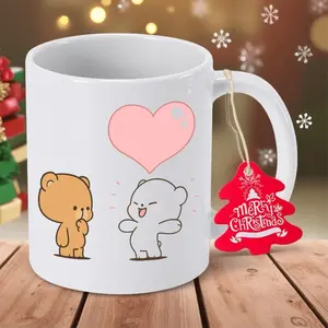 Adorable Cartoon Bear and Heart Ceramic Coffee Mug White with Pink Heart Design Reusable Durable Non Slip Ideal for Nurses Holiday Celebrations
