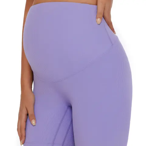 POSHDIVAH Women's Ribbed Over-The-Belly Maternity Biker Shorts - 5" Buttery Soft 4-Way Stretch Nylon Spandex, Maternity Apparel with Patchwork Print for Summer Workout, Pilates, Yoga, Pregnancy Activewear, Modest Look