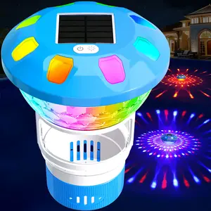 2026 Upgrade Solar Chlorine Floater,Chlorine Floater with Colorful Lights,Buttons Control Floating Chlorine Dispenser for Pool,Adjustable Pool Chlorine Floater,Large Chlorine Pool Floater,Blue tiktokshopspringglowup,summervibes