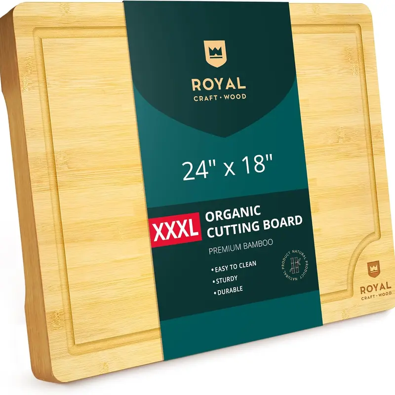 Royal Craft Wood Bamboo Cutting Board – Extra Large Wooden Serving Tray & Chopping Board for Kitchen, Lightweight Cheese Platter with Knives Compatibility(XXXL 24"x18")