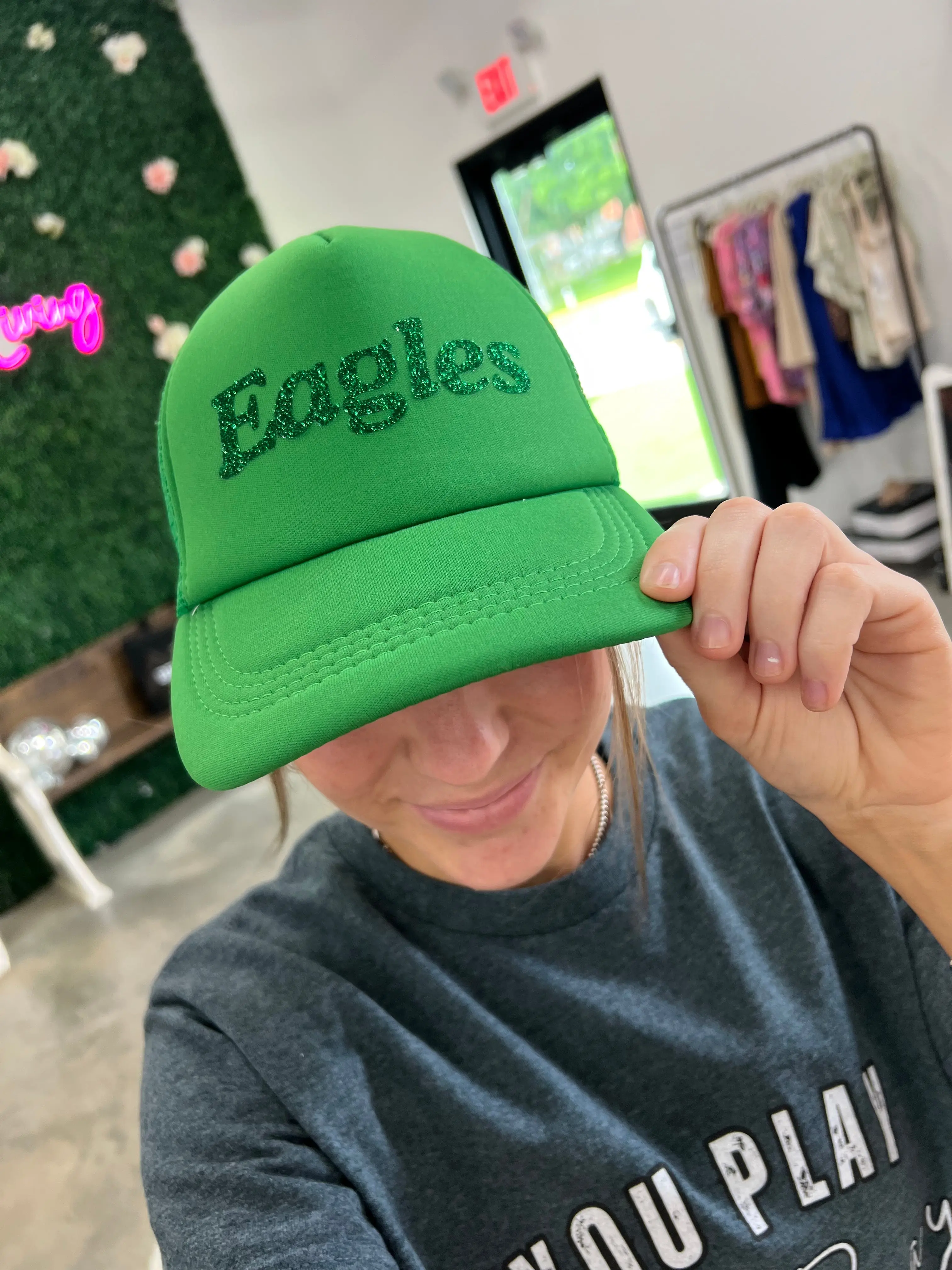Eagles Glitter Trucker Hat- green