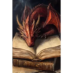 1PCS Mythical Red Dragon Reading Ancient Book Diamond Painting Kit for Adults DIY Crystal Art Craft Home