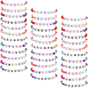 36 Pcs Kids Galentines Friendship Bracelets for Girls Women Valentines Beads Bracelets Stretch Beaded Colorful Jewelry for Birthday Goodie Bag Stuffers Fillers School Gifts Party Favor(Simple Style)