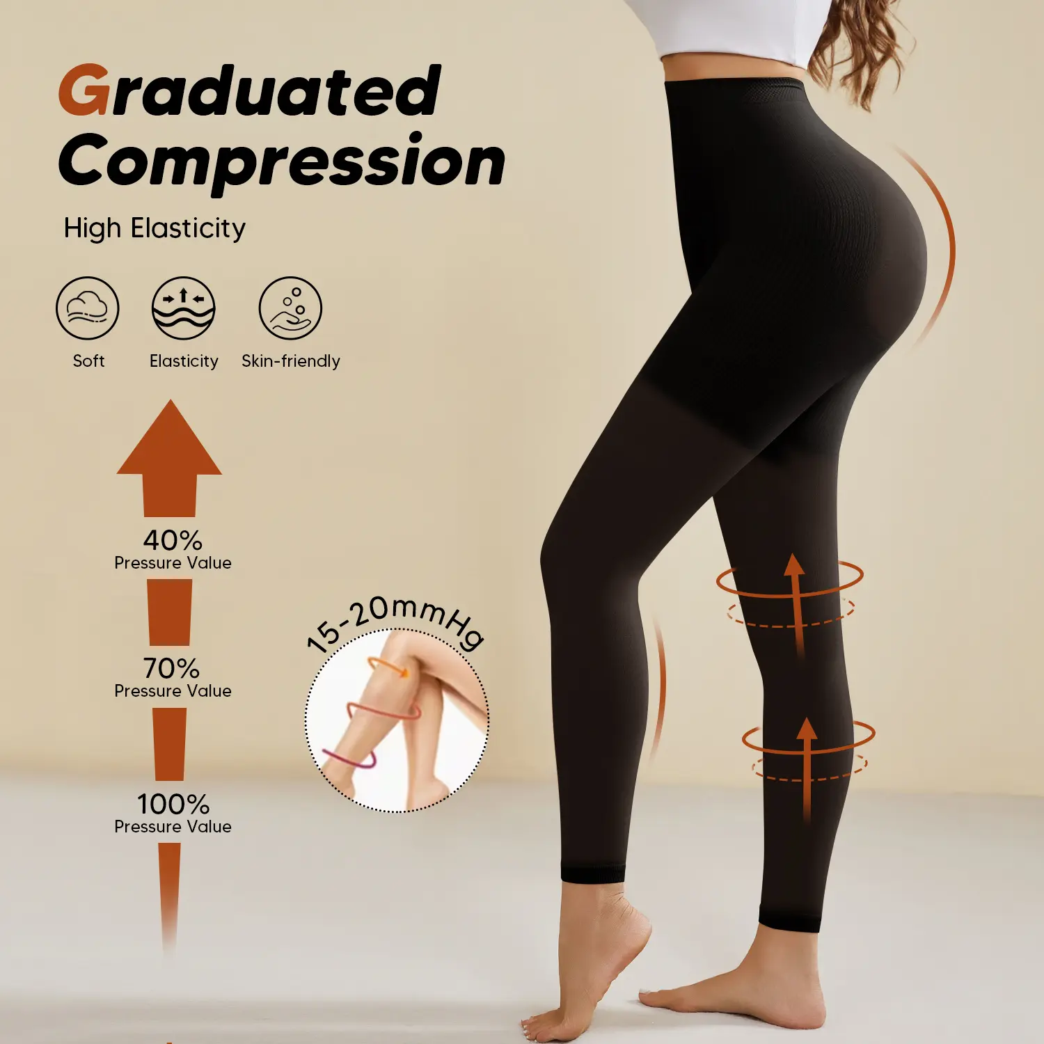 Suprenx Women's High Waist Footless Compression Pantyhose, 15-20mmHg Graduated Support, Soft Nylon Fabric for Halloween, Christmas Parties & Birthday Gifts, Essential
