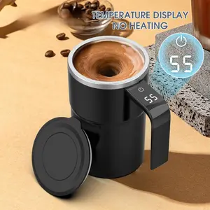 Intelligent Coffee Cup with Lid, Stirring Mug, Automatic Stirring Cup with Temperature Display, USB Rechargeable for Coffee, Tea, Hot Chocolate, Gift