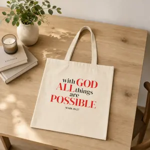 With God All Things Are Possible Tote Bag – Christian Bible Verse Mark 10:27 Canvas Bag