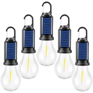 Solar-Powered Tent Camping Light Bulb, Rechargeable Portable Outdoor LED Camping Lantern with 3 Lighting Modes, Tent Lamp with Clip Hook for Camping, Hiking, Backpacking