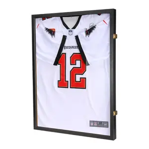 Jersey Display Frame Case Lockable Wall Mount Shadow Box with 98% UV Protection Acrylic Door & Hanger for Baseball Basketball Football Soccer & Hockey Jerseys Wood Wall Photo Frame Set for Home Decor, Perfect Valentine' Gifts & Gifts Idea, 1 Pcs.