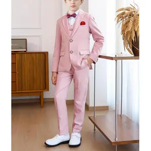 4-Piece Elegant Boys' Solid Color Gentleman Suit - Includes Jacket, Vest, Pants, and Bow Tie - Suitable Weddings, Birthdays, Halloween, Christmas, Thanksgiving - Korean Version of Sunshine Gentleman Style, Machine Washable, Formal Outfit, Boys' Suit
