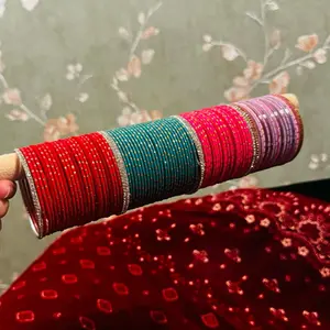Size 2.6 Bangles - Colorful Beaded Bangle in Red, Green, Blue, and Turquoise - Traditional Indian Jewelry Design