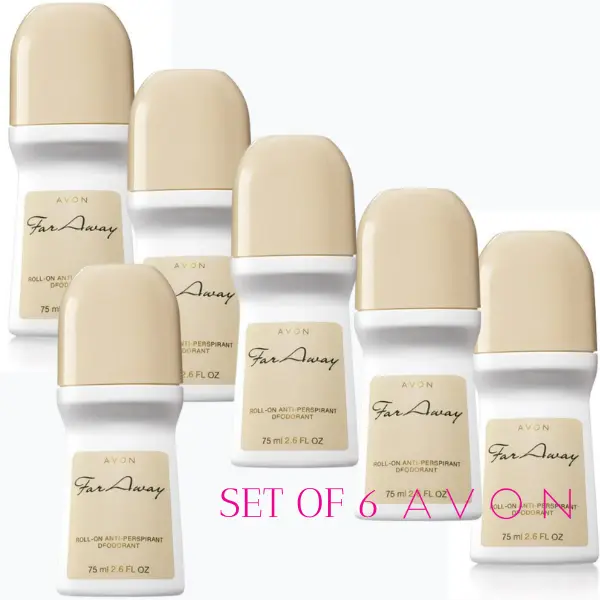 Avon FAR Away Roll-on Anti-perspirant Deodorant Size 2.6 Fl. Oz. Set of 6 Avon FAR Away Roll-on Anti-perspirant Deodorant Size 2.6 Fl. Oz. Set of 6