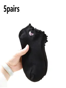 Women's Ankle Socks, Sweet Heart Jk Style, Comfortable Breathable Short Cuff, 1/5/10/15/20 Pairs, All Seasons, Womenswear