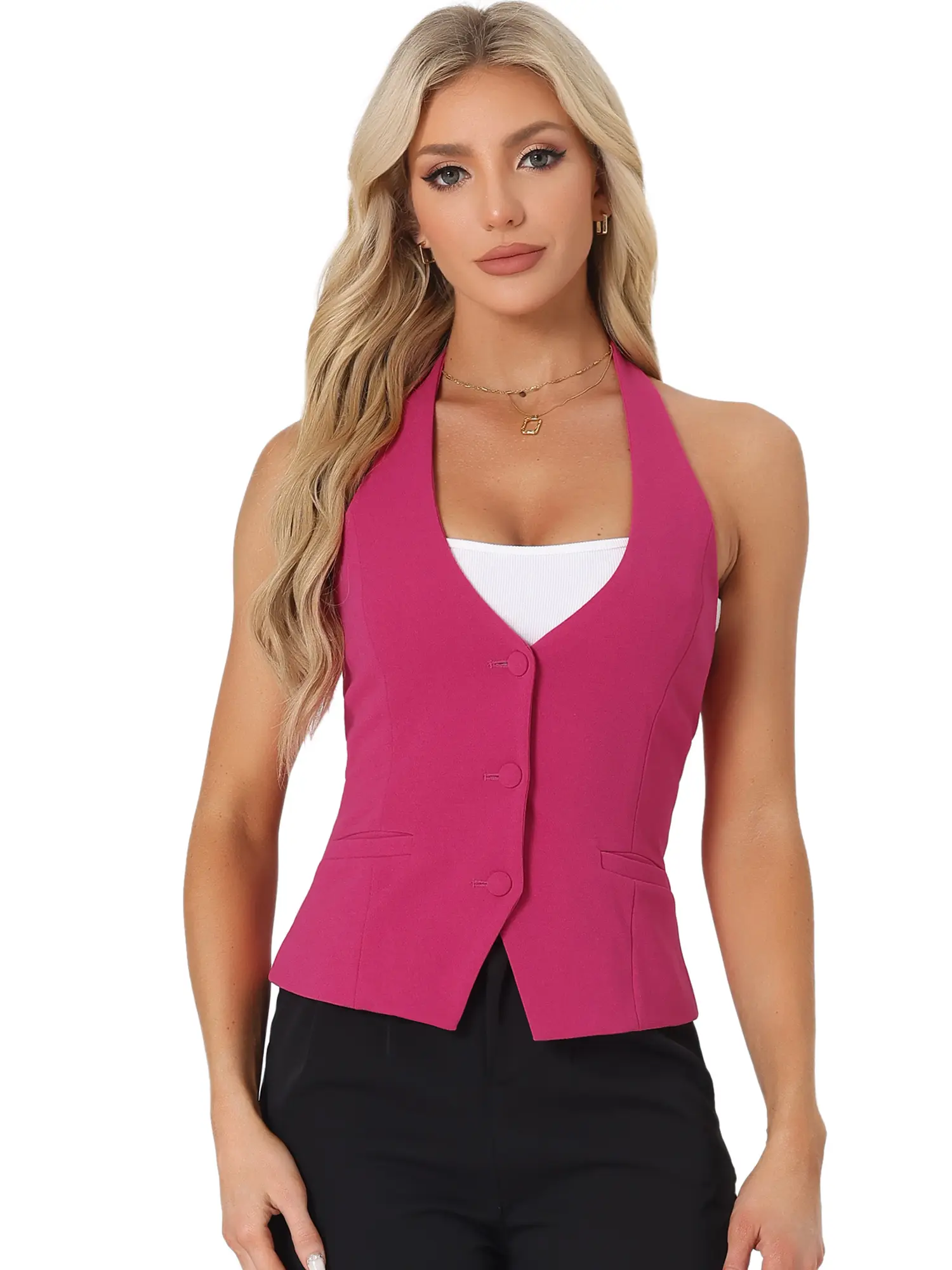 INSPIRE CHIC Waistcoat Halter Neck Vintage Sleeveless Button Down Dressy Suit Vest
