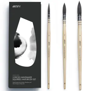 Artify 3PCS Professional Squirrel Hair Watercolor Brushes | Mop Round Fine Tip Detail Watercolor Paint Brush Set | Sizes #0, 2, 4