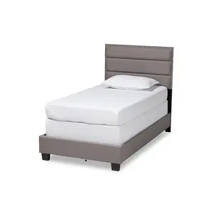 212 MAIN Ansa Twin Size Grey Fabric Upholstered Bed - Modern & Contemporary, Twin Bed Frame, Black Accents, Freestanding Frame, Leg Attachment, Flat Padded, Indoor Furniture, Black Accents Beds