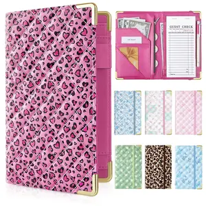 Server Books for Waitress, Faux Leather Server Book with Zipper Pocket, Cute Serving Book with Pen Holder Fits Servers Apron