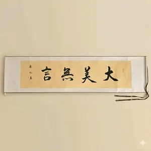 【Great Beauty is Wordless 】Original Hand-Painted Calligraphy Scroll 100% Hand-Painted Premium Materials Artist Signed Ready for Display