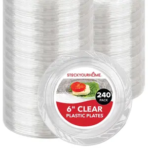 Stock Your Home 6-Inch Plastic Dessert Plates (240 Pack) - Flexible Disposable Plates for Dessert & Appetizers, Crystal Clear Small Plates for Parties & Catering