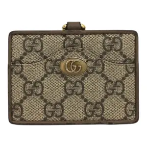 Pre-owned GUCCI Coated Canvas Card Wallet GUCCI: Beige "GG" Logo & D Ring Card Wallet