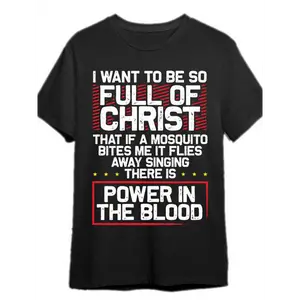 Power in Blood-Religious T-shirt Funny Men's Short Sleeve Pattern T-shirt Series Black PR