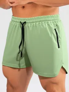 Men's Solid Color Drawstring Pocket Shorts, Elastic Waist Sportswear, Breathable Summer Casual Pants, Daily Wear, Spring & Summer, Stretch Knit Shorts