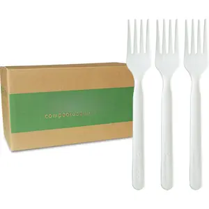 1000 Count 7" Heavy-duty Compostable Forks, BPI Certified Large Bulk Disposable Cutlery Fork
