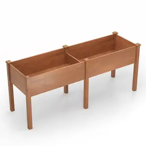 COSTWAY - Large Raised Garden Bed with Drainage Holes and 6 Supporting Legs-Brown