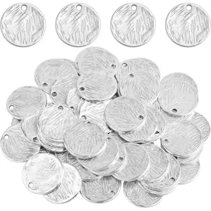 60 Pieces 15 mm Antique Silver Flat Round Disc Charms Alloy Blank Stamping Tag Pendants with Textured Pattern for DIY Bracelet Earrings Jewelry Making Supplies