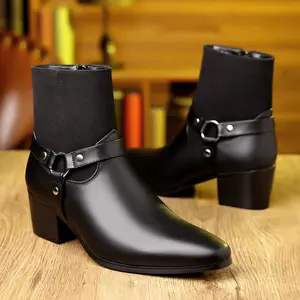 [Short Retro British Pointed Boots] Men'S Business Fashion Retro Pointed British Short Boots Black