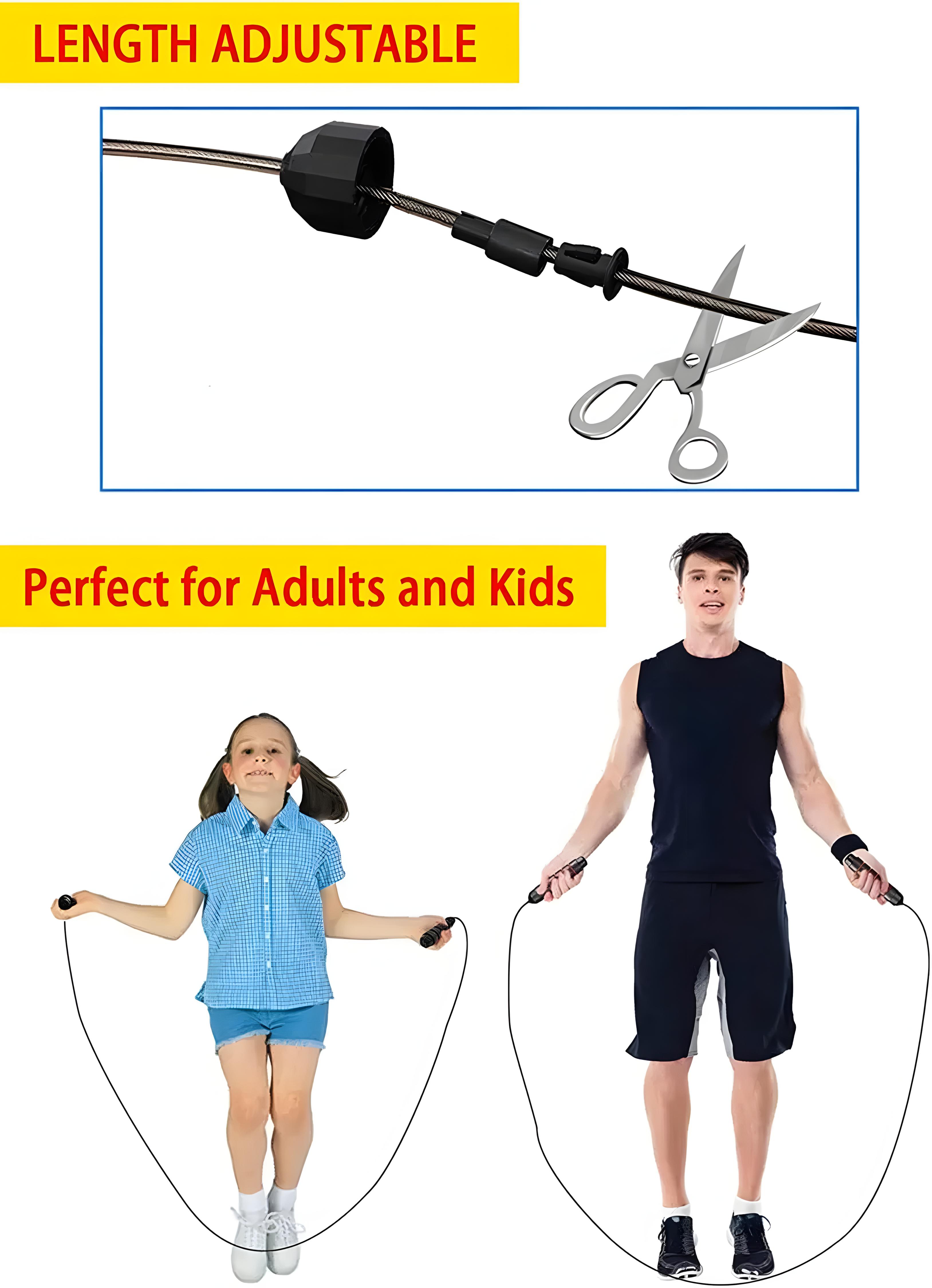Adjustable Tangle Free Jump Rope with Ball Bearings, Quick Adjust Foam Handle, Portable Home Use Exercise Gear