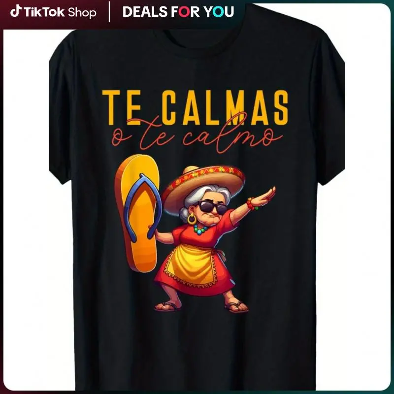 Men's Mexican Spanish Mother Mom Emoticons "Te Calmas O Te Calmo" Cotton Fabric Fit T-Shirt - Casual Crew Neck Short-Sleeve Top, Mom Gift