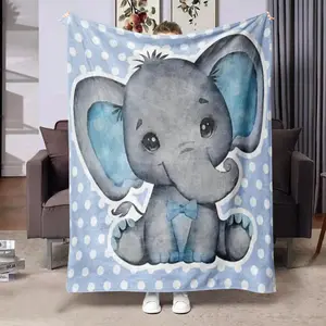 Cartoon Elephant Pattern Blanket, Soft Comfortable Warm Throw, Air-conditioned Room Blanket, Warm Nap Blanket for Home & Office