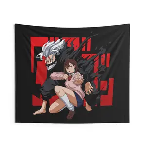 Dan da Dan momo and demon okarun Tapestry, Indoor Wall Hanging, Japanese Anime Art, Decorative Fabric, Large Wall Art, Unique Wall Decor