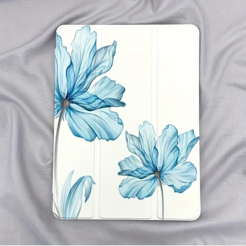 Light blue floral pattern, with adjustable stand and pen slot, foldable non-slip TPU protective case, suitable for iPad mini, iPad Air, iPad Pro/iPad 10th generation, 11th generation and other series iPad protective cases