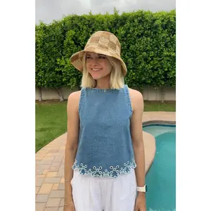 Laney Eyelet Hem Tie Back Denim Top