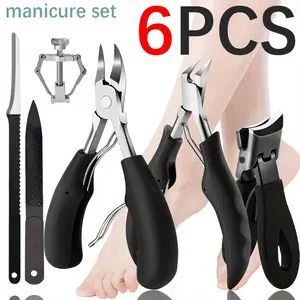 Professional 6-Piece Ingrown Toenail Treatment Kit, Heavy Duty Podiatrist Tool Set, Precision Nail Nipper, Dead Skin Fork & Dirt Pusher, Wide Jaw Clipper for Thick Nails