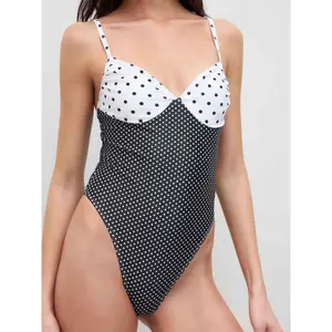 Cider Shaping Sweetheart Two Tone Polka Dot One Piece Swimsuit