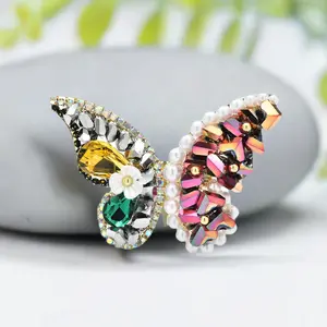 Sparkling Modern Rhinestones Butterfly Brooch - 1.29 Inch Zinc Alloy Brooch with Multicolor Rhinestones, Leather Jewelry pouch & Gift Box
