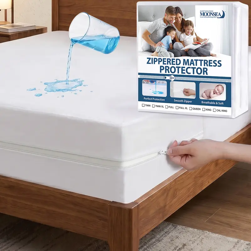 Moonsea 6-Side Waterproof Zippered Mattress Encasement, Bed Bug & Dust Mite Proof Hypoallergenic Soft Breathable Premium Mattress Cover Protector Fitted Sheet Fits 8 to 12 Inch Deep Pocket, Machine Washable #TikTokShopFallDealsForYou