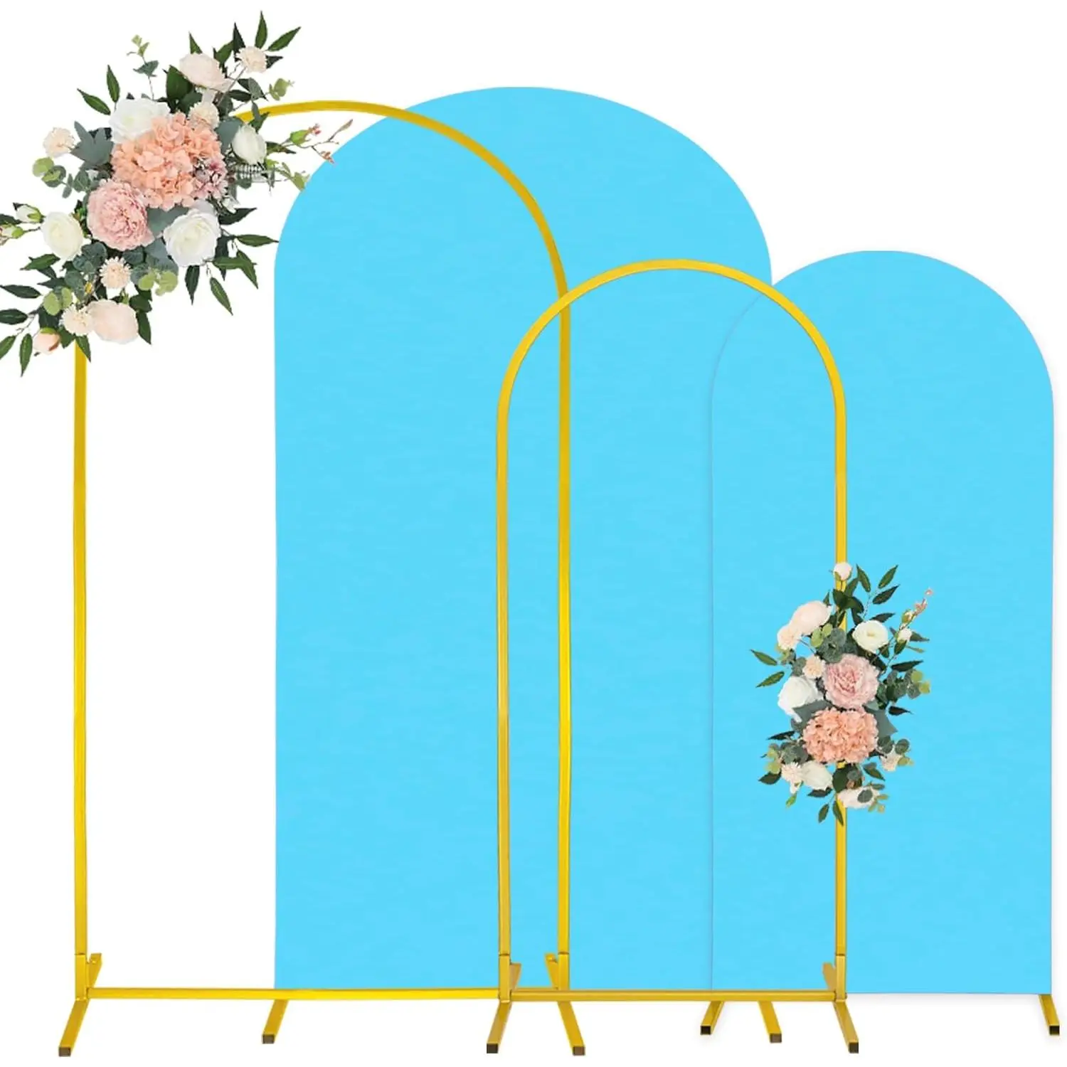 7.2FT, 6FT Wedding Arch Stand and Matching Light Blue Spandex Fitted Arch Backdrop Cover Set, Round Top Chiara Backdrop Stands and Covers for Birthday Party  Shower Banquet Decor (Light Blue)