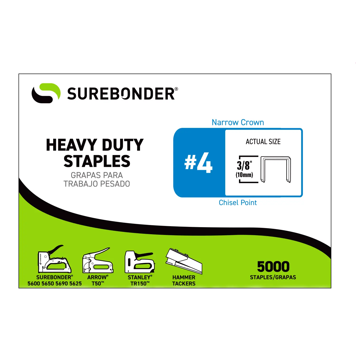 3/8" Heavy Duty Narrow Crown Staples - 5000 Count | #4 Series