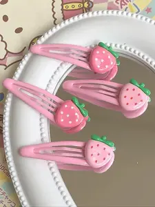4pcs Sweet Fresh Strawberry Bb Hair Clips, Cute Side Bangs Clip for Women & Girls, Perfect for Daily Use & Gifts