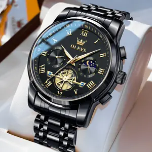 OLEVS Men Skeleton Watches Stainless Steel Analog Quartz Moon Phase Male Watch OLEVS Men Skeleton Watches Stainless Steel Analog Quartz Moon Phase Male Watch